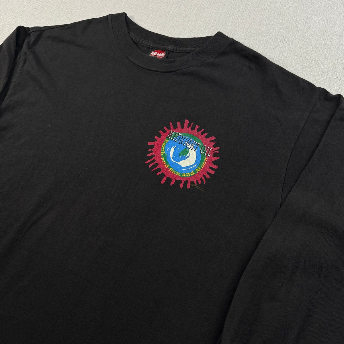90s ミッドナイトオイル Midnight Oil 1993 Tシャツ バンドT Earth and Sun and Moon 黒 ロンT 長袖 ACME L オーストラリア製 バンT シングルステッチ 2603-0162