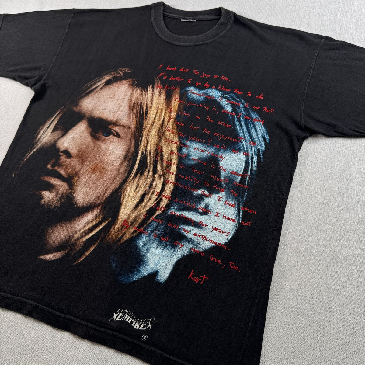 00s kurt cobain カートコバーン EMPIRE NIRVANA ニルヴァーナ 追悼 Memorial 両面 Tシャツ メキシカンブート 遺書 バンドT 2603-0163
