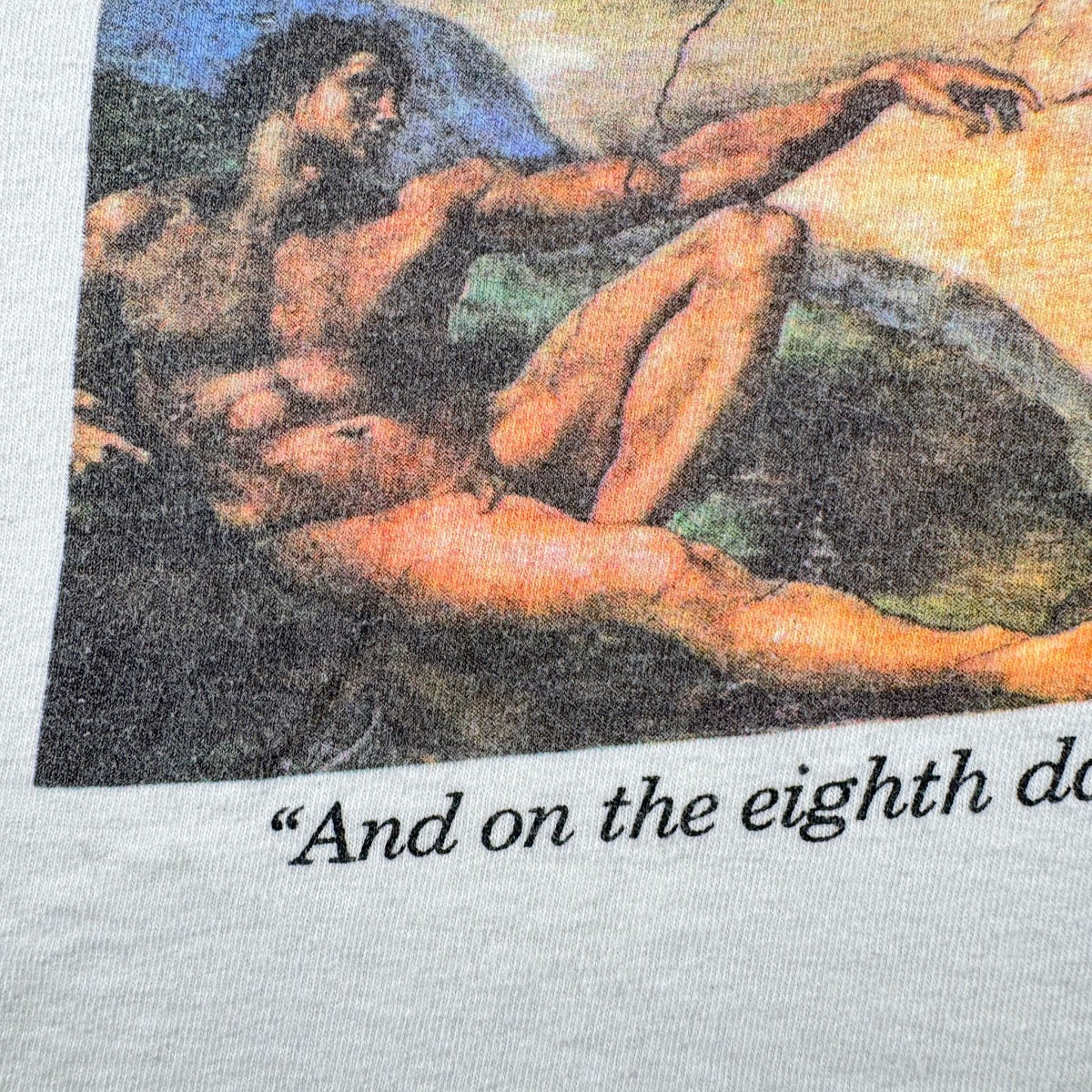 90s ミケランジェロ アダムの創造 Michelangelo Tシャツ アートT パロディ 白 シングルステッチ USA製 2603-0161
