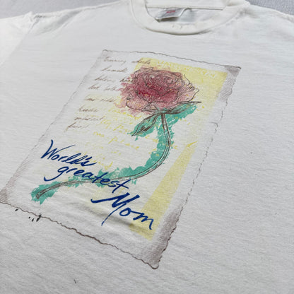 90s 薔薇 花柄 アートT Tシャツ 白 XL シングルステッチ ひまわり 2603-0172