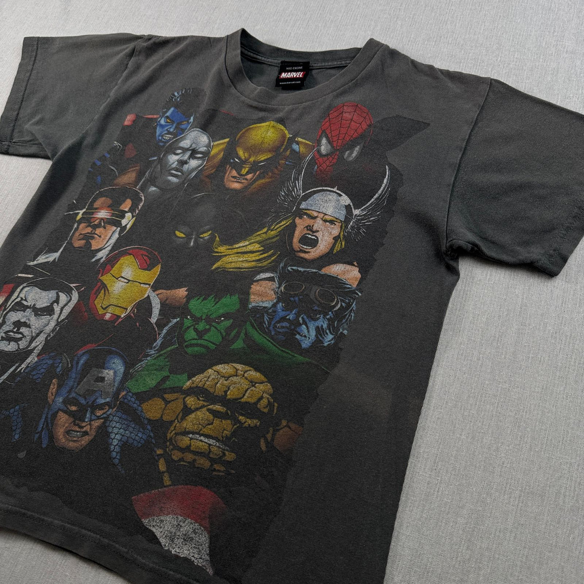 00s MARVEL マーベル Tシャツ グレー 黒 フェード キッズ 2603-0181