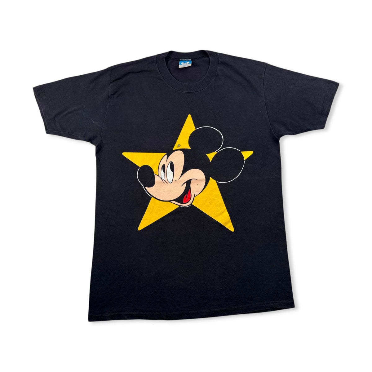 80s 90s USA製 ミッキー ディズニー 星 Tシャツ 黒 L 青タグ disney シングルステッチ 2603-0186