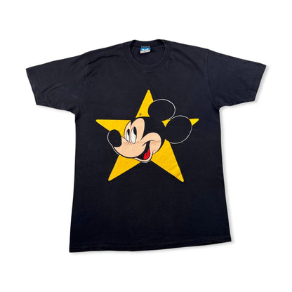 80s 90s USA製 ミッキー ディズニー 星 Tシャツ 黒 L 青タグ disney シングルステッチ 2603-0186
