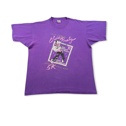 90s エルビス プレスリー elvis presley バンT Tシャツ USA製 XL 紫 シングルステッチ 両面プリント 2603-0187