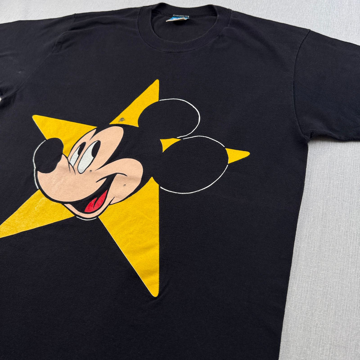 80s 90s USA製 ミッキー ディズニー 星 Tシャツ 黒 L 青タグ disney シングルステッチ 2603-0186