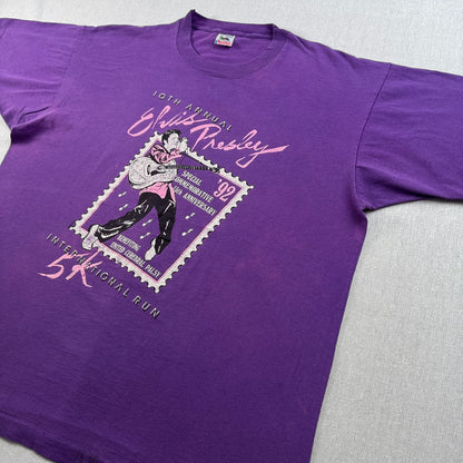 90s エルビス プレスリー elvis presley バンT Tシャツ USA製 XL 紫 シングルステッチ 両面プリント 2603-0187