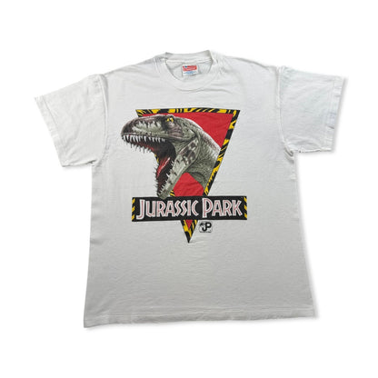 90s ジュラシックパーク Tシャツ 映画 ムービー JURASSIC PARK 1993 白 L USA製 シングルステッチ hanes 2603-0190
