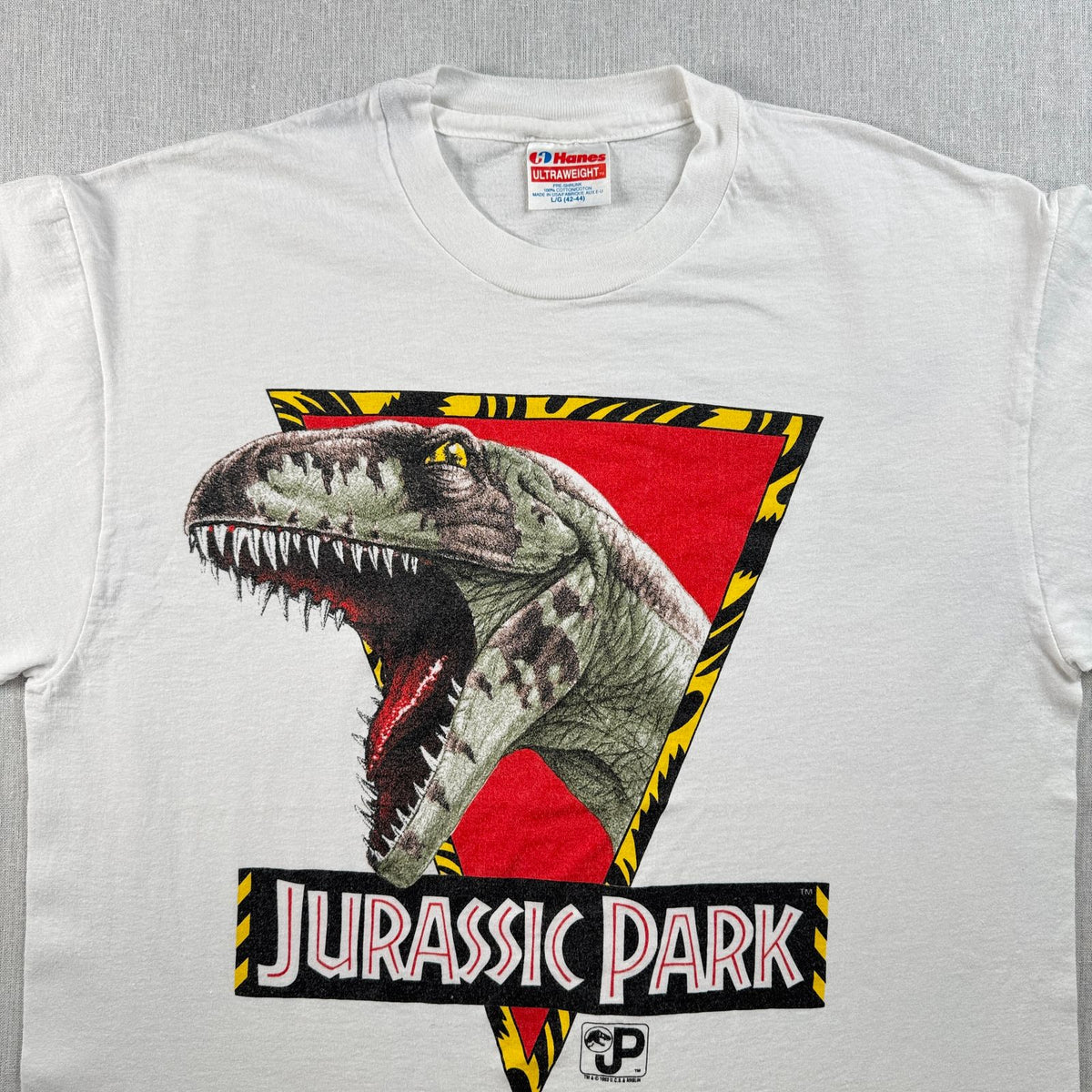 90s ジュラシックパーク Tシャツ 映画 ムービー JURASSIC PARK 1993 白 L USA製 シングルステッチ hanes 2603-0190