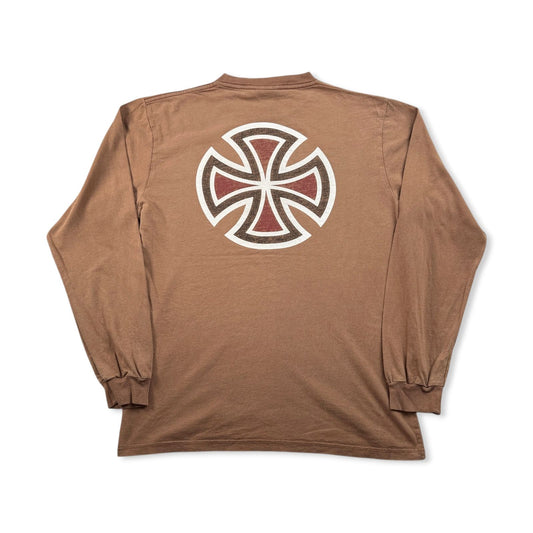 00s ロンT INDEPENDENT アイアンクロス インディペンデント 茶色 ブラウン 長袖 Tシャツ オールドスケート M 両面プリント ロゴ 2603-0201