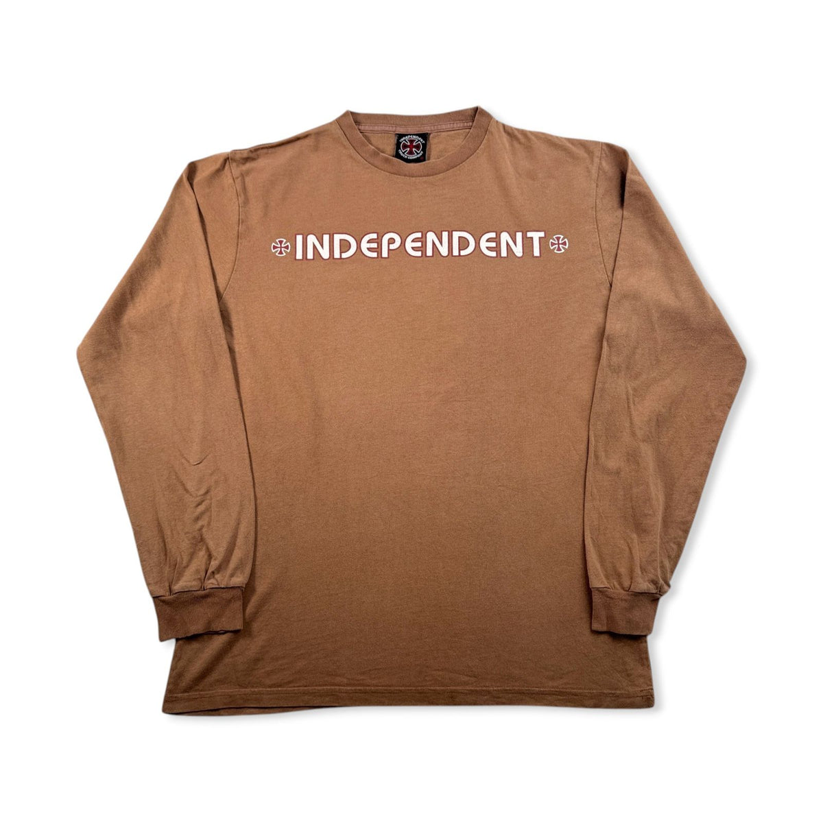 00s ロンT INDEPENDENT アイアンクロス インディペンデント 茶色 ブラウン 長袖 Tシャツ オールドスケート M 両面プリント ロゴ 2603-0201