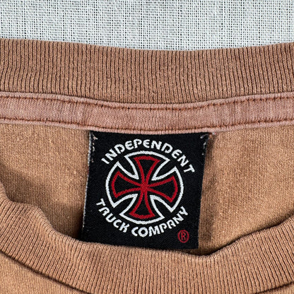 00s ロンT INDEPENDENT アイアンクロス インディペンデント 茶色 ブラウン 長袖 Tシャツ オールドスケート M 両面プリント ロゴ 2603-0201