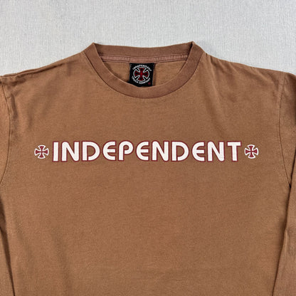 00s ロンT INDEPENDENT アイアンクロス インディペンデント 茶色 ブラウン 長袖 Tシャツ オールドスケート M 両面プリント ロゴ 2603-0201