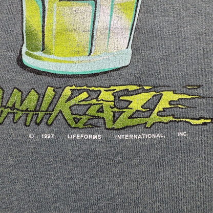 90s USA製 アートT カエル KAMIKAZE カーキ M 両面プリント オールドスケート 2603-0200