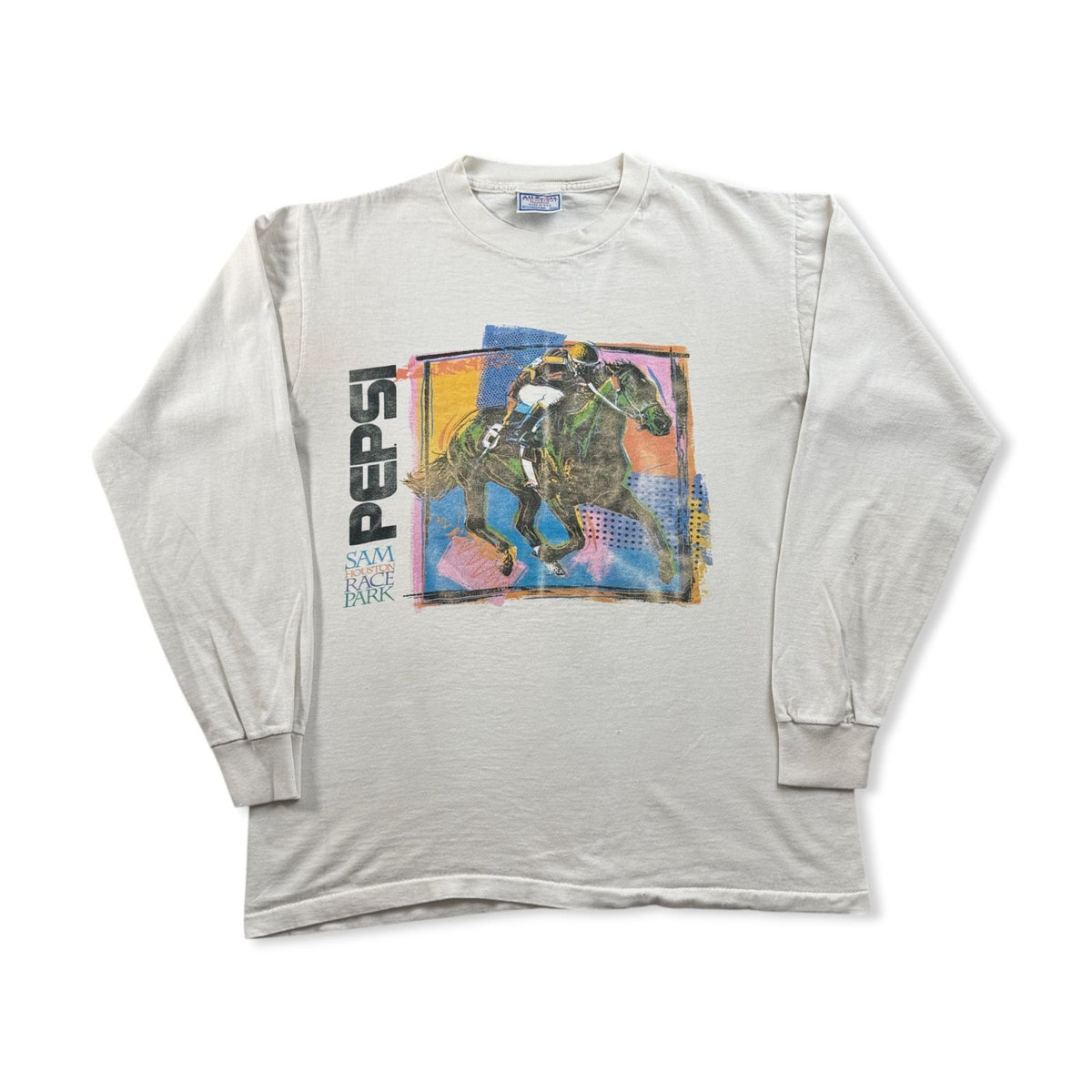 90s USA製 ロンT PEPSI ペプシ 白 馬 ジョッキー 企業T Tシャツ M 長袖 白 コーラ 2603-0206
