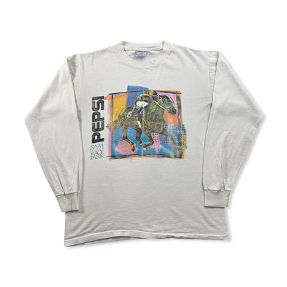 90s USA製 ロンT PEPSI ペプシ 白 馬 ジョッキー 企業T Tシャツ M 長袖 白 コーラ 2603-0206