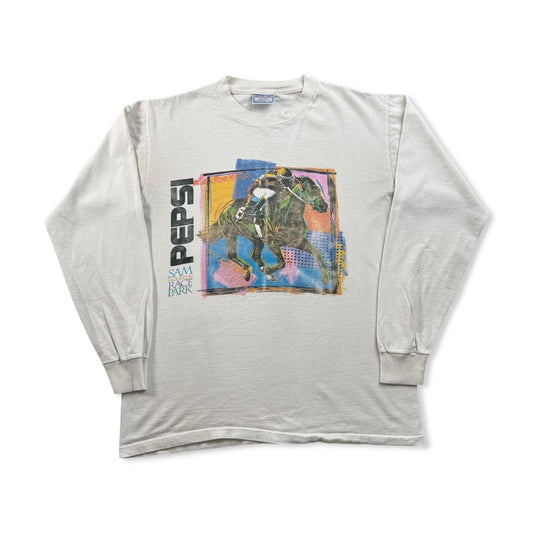 90s USA製 ロンT PEPSI ペプシ 白 馬 ジョッキー 企業T Tシャツ M 長袖 白 コーラ 2603-0206