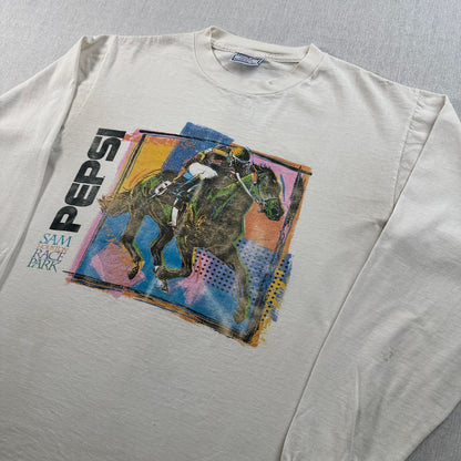 90s USA製 ロンT PEPSI ペプシ 白 馬 ジョッキー 企業T Tシャツ M 長袖 白 コーラ 2603-0206