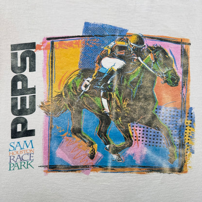 90s USA製 ロンT PEPSI ペプシ 白 馬 ジョッキー 企業T Tシャツ M 長袖 白 コーラ 2603-0206