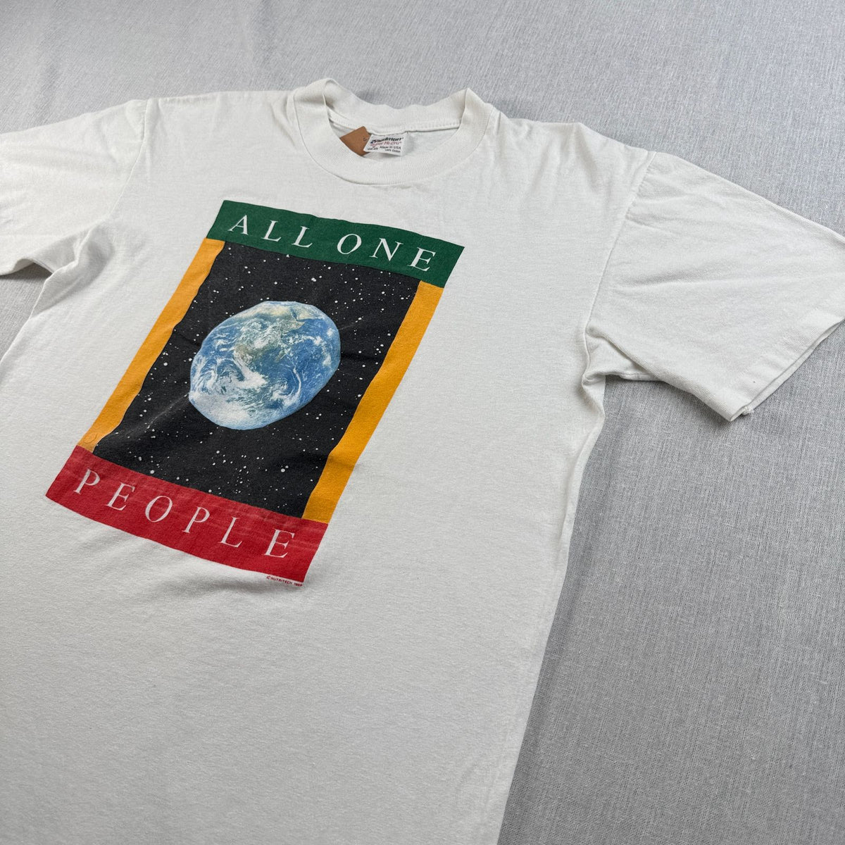 80s アートT ALL ONE PEOPLE Tシャツ 地球 1989 M stedman シングルステッチ a-x-2505-004