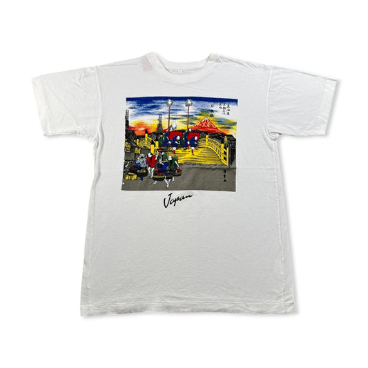 90s 日本 浮世絵 Tシャツ 白 東海道中五十三次 歌川広重 アートT シングルステッチ a-u-2505-053