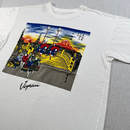 90s 日本 浮世絵 Tシャツ 白 東海道中五十三次 歌川広重 アートT シングルステッチ a-u-2505-053