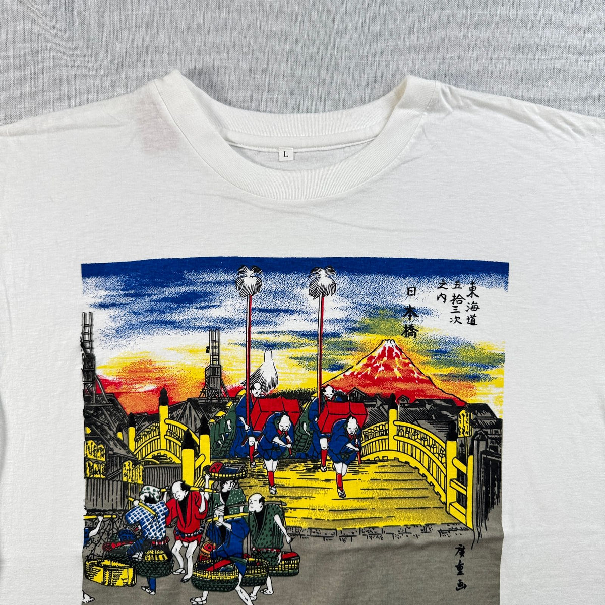90s 日本 浮世絵 Tシャツ 白 東海道中五十三次 歌川広重 アートT シングルステッチ a-u-2505-053