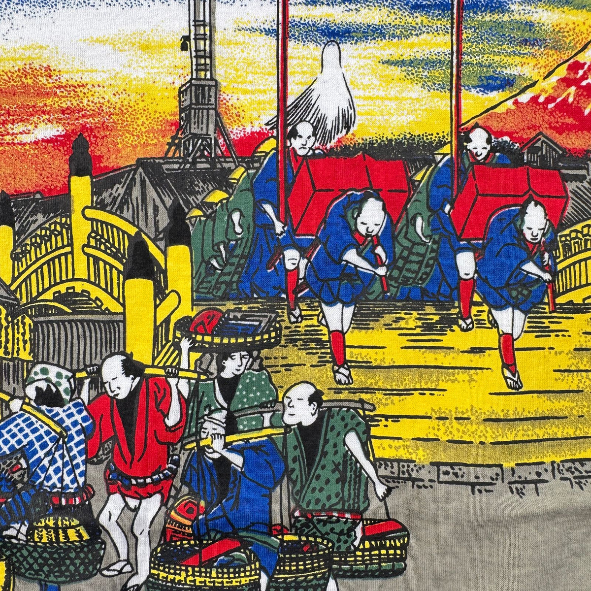 90s 日本 浮世絵 Tシャツ 白 東海道中五十三次 歌川広重 アートT シングルステッチ a-u-2505-053