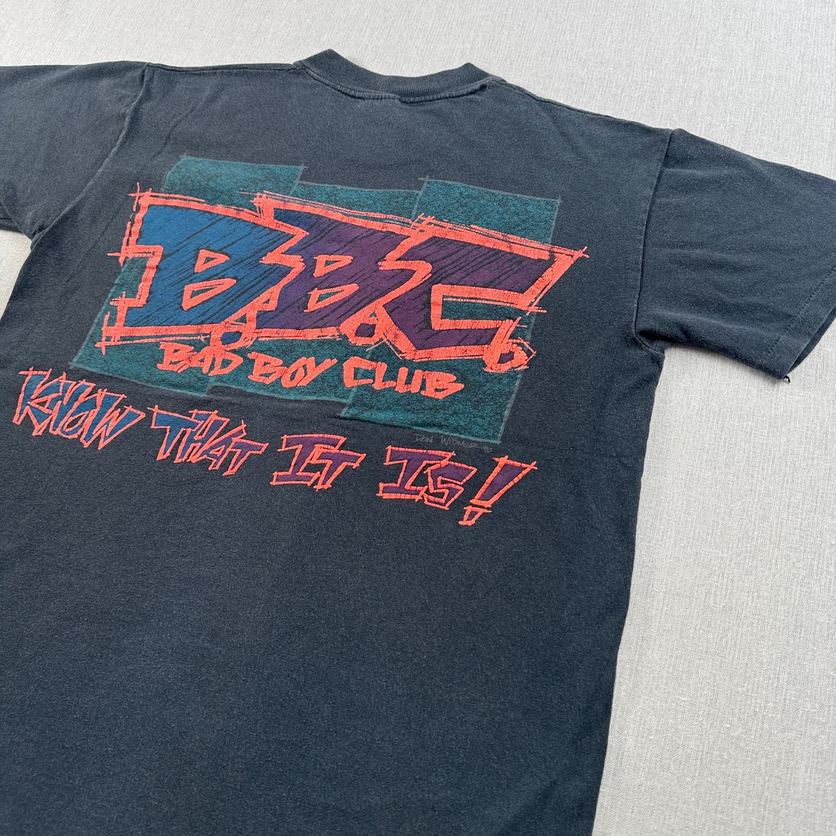 80s バッドボーイ bbc bad boy club オールドサーフ Tシャツ 黒 シングルステッチ オールドスケート stedman USA製 M フェード o-000001