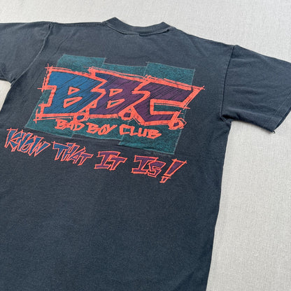 80s バッドボーイ bbc bad boy club オールドサーフ Tシャツ 黒 シングルステッチ オールドスケート stedman USA製 M フェード o-000001
