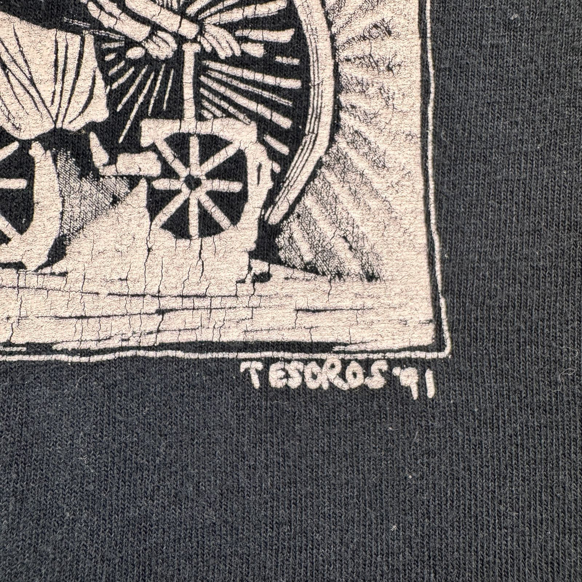 90s 00s メキシカン アートT Tシャツ ドンキホーテ Don Quixote TESOROS 91 ガイコツ 骸骨 スカル 黒 POSADA a-u-2505-027