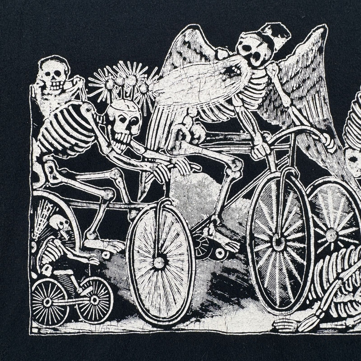 90s 00s メキシカン アートT Tシャツ ドンキホーテ Don Quixote TESOROS 91 ガイコツ 骸骨 スカル 黒 POSADA a-u-2505-027