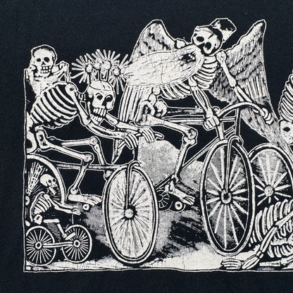 90s 00s メキシカン アートT Tシャツ ドンキホーテ Don Quixote TESOROS 91 ガイコツ 骸骨 スカル 黒 POSADA a-u-2505-027