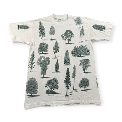90s rel.e.vant.products 木 自然 植物 総柄 Tシャツ 1995 白 USA製 L アートT シングルステッチ a-x-2505-002