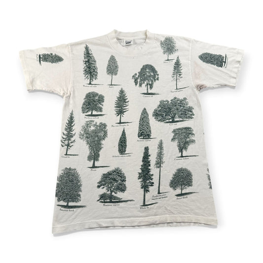 90s rel.e.vant.products 木 自然 植物 総柄 Tシャツ 1995 白 USA製 L アートT シングルステッチ a-x-2505-002
