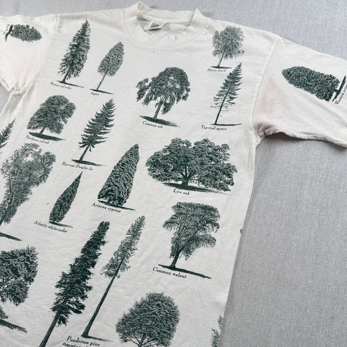 90s rel.e.vant.products 木 自然 植物 総柄 Tシャツ 1995 白 USA製 L アートT シングルステッチ a-x-2505-002