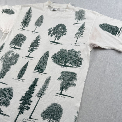 90s rel.e.vant.products 木 自然 植物 総柄 Tシャツ 1995 白 USA製 L アートT シングルステッチ a-x-2505-002