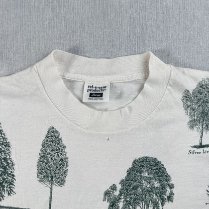 90s rel.e.vant.products 木 自然 植物 総柄 Tシャツ 1995 白 USA製 L アートT シングルステッチ a-x-2505-002