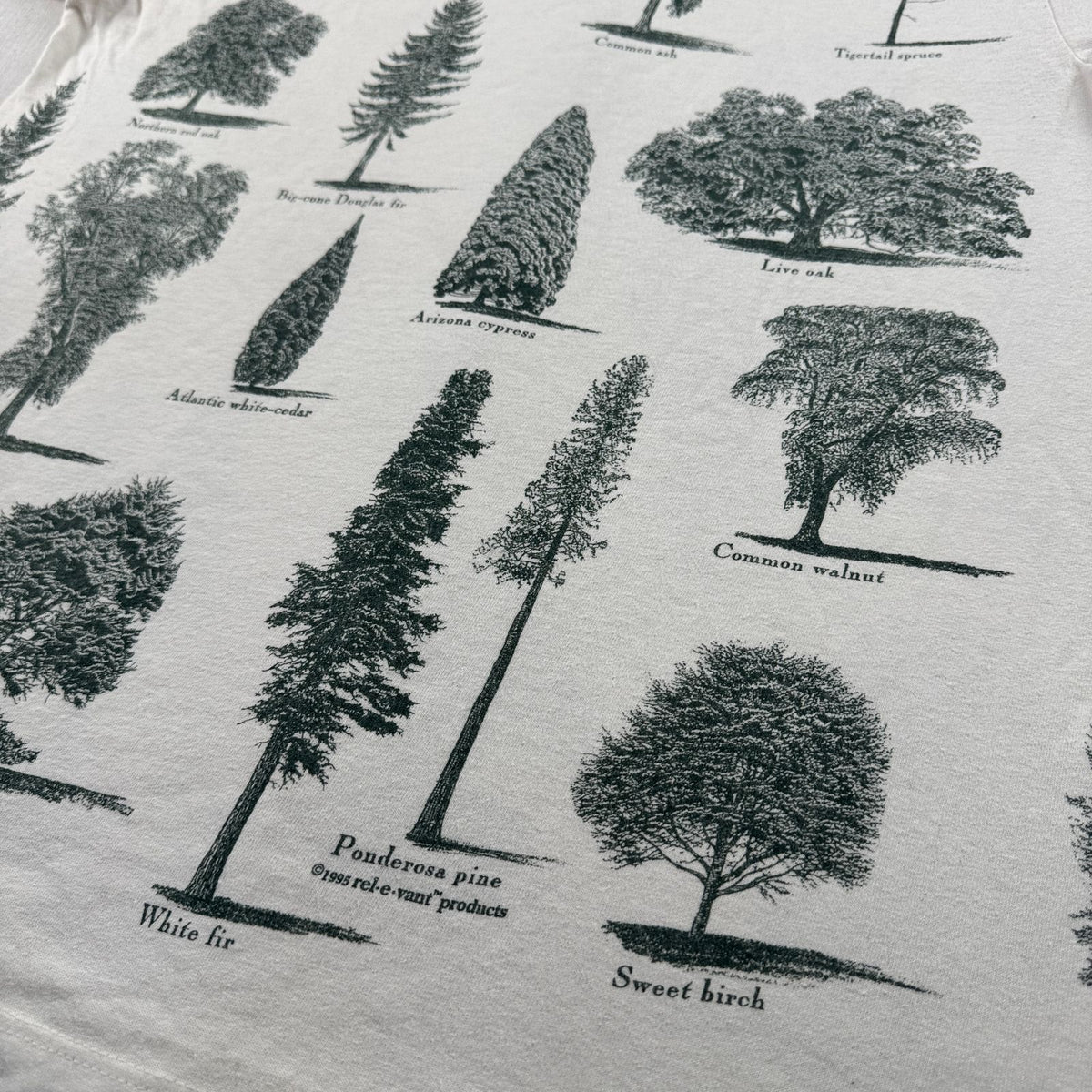90s rel.e.vant.products 木 自然 植物 総柄 Tシャツ 1995 白 USA製 L アートT シングルステッチ a-x-2505-002