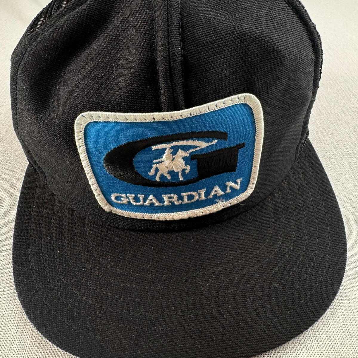 90s USA製 メッシュキャップ 黒 ブラック 企業 GUARDIAN 帽子 スナップバック 2603-0324