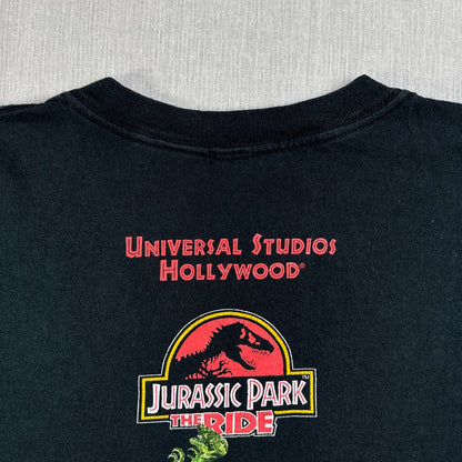 90s ジュラシックパーク the ride JURASSIC PARK ユニバーサルスタジオ 映画 ムービー Tシャツ XL 黒 ハリウッド ボックスシルエット 2603-0257