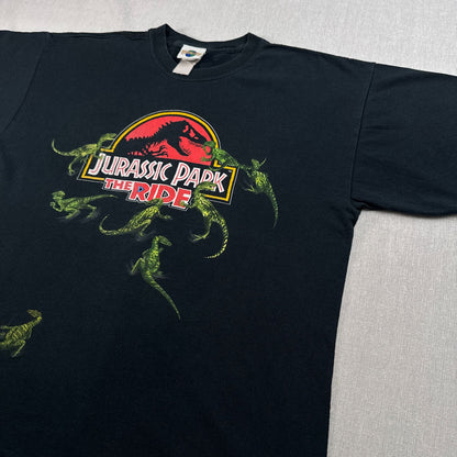 90s ジュラシックパーク the ride JURASSIC PARK ユニバーサルスタジオ 映画 ムービー Tシャツ XL 黒 ハリウッド ボックスシルエット 2603-0257