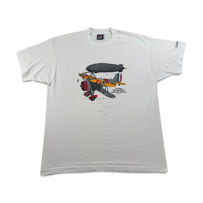 90s Tシャツ USS 飛行機 白 アートT USA製 白 XL オールドイングリッシュ classic wings シングルステッチ 2603-0261