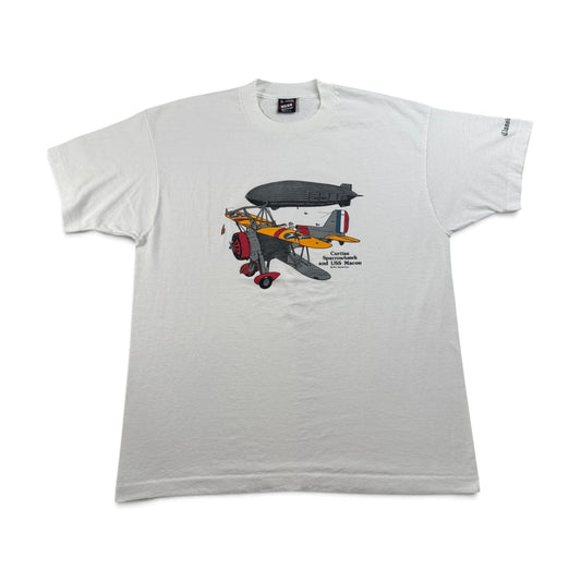 90s Tシャツ USS 飛行機 白 アートT USA製 白 XL オールドイングリッシュ classic wings シングルステッチ 2603-0261