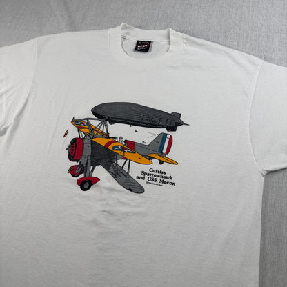 90s Tシャツ USS 飛行機 白 アートT USA製 白 XL オールドイングリッシュ classic wings シングルステッチ 2603-0261