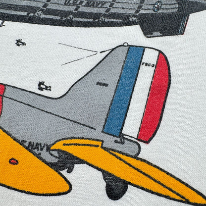 90s Tシャツ USS 飛行機 白 アートT USA製 白 XL オールドイングリッシュ classic wings シングルステッチ 2603-0261