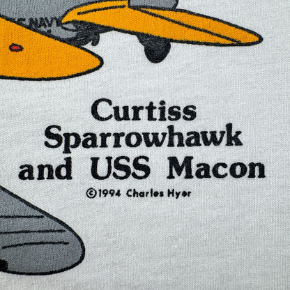90s Tシャツ USS 飛行機 白 アートT USA製 白 XL オールドイングリッシュ classic wings シングルステッチ 2603-0261