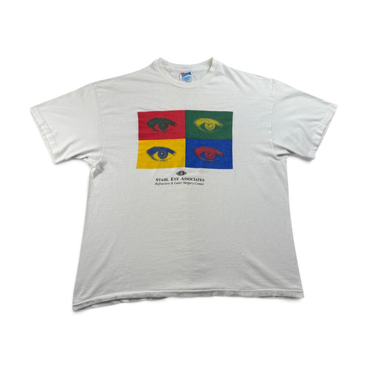 90s USA製 アートT 白 目 Tシャツ eye ask me bout my? XL シングルステッチ 2603-0263