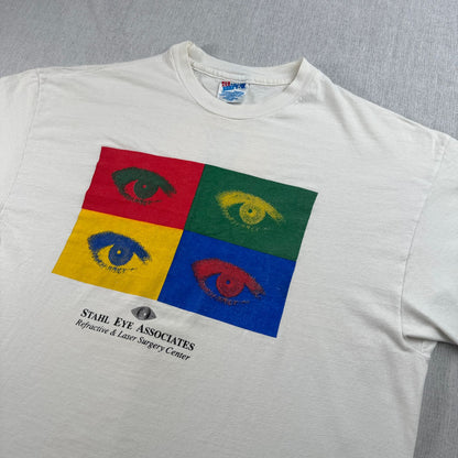 90s USA製 アートT 白 目 Tシャツ eye ask me bout my? XL シングルステッチ 2603-0263