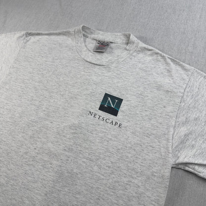 90s ネットスケープ Netscape 企業T USA製 レオナルドダヴィンチ パロディ 恐竜 グレー M ONEITA シングルステッチ インターネットブラウザ 2603-0265