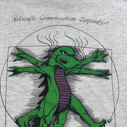 90s ネットスケープ Netscape 企業T USA製 レオナルドダヴィンチ パロディ 恐竜 グレー M ONEITA シングルステッチ インターネットブラウザ 2603-0265